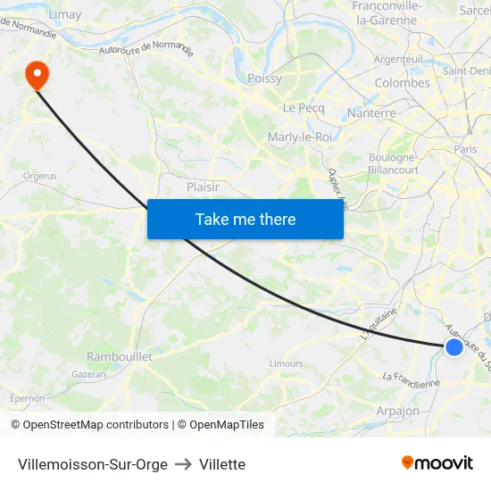 Villemoisson-Sur-Orge to Villette map