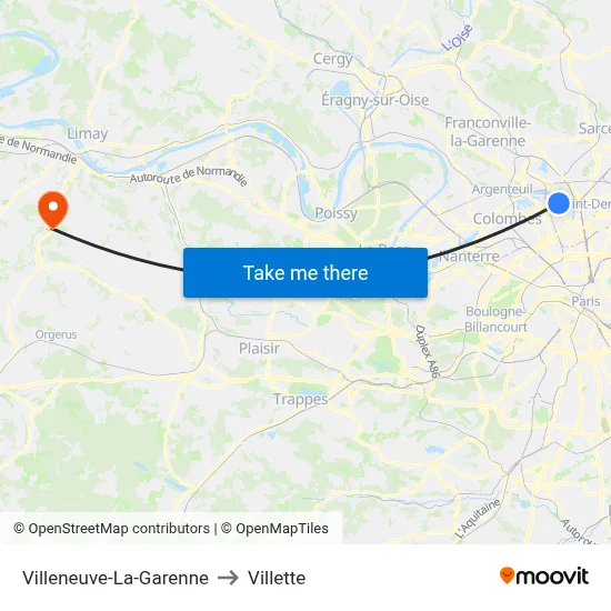 Villeneuve-La-Garenne to Villette map