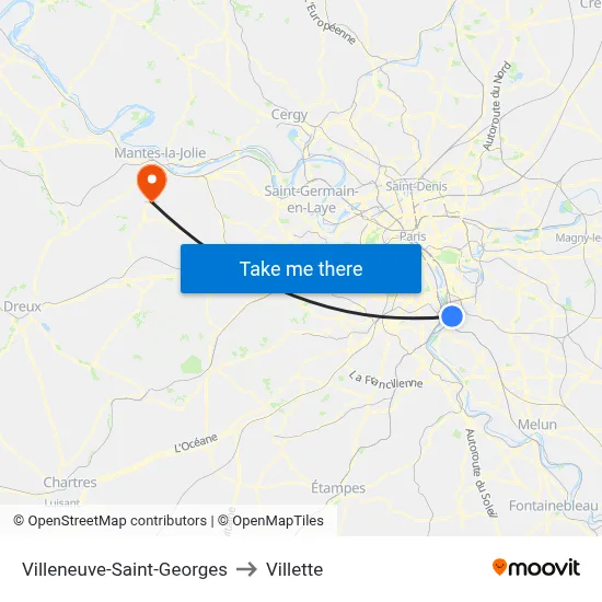 Villeneuve-Saint-Georges to Villette map