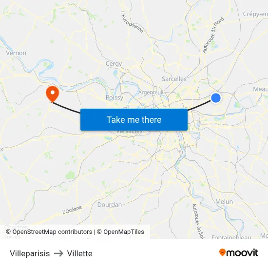 Villeparisis to Villette map