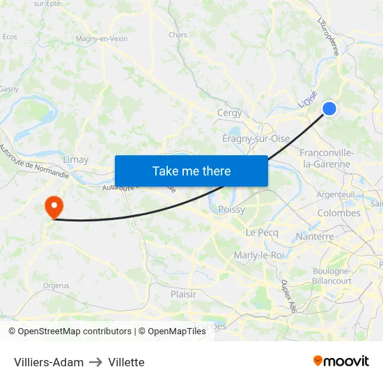 Villiers-Adam to Villette map