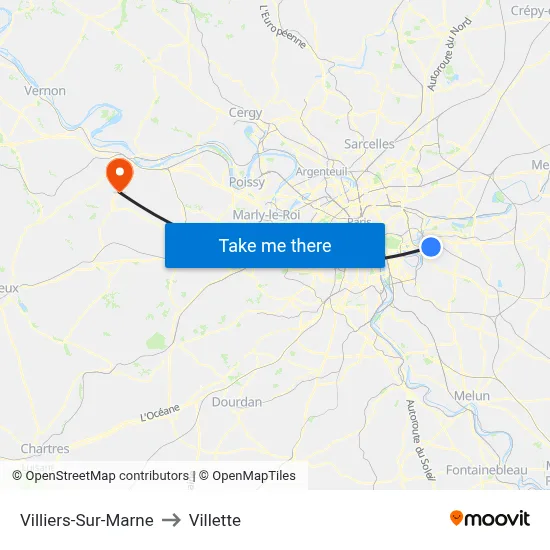 Villiers-Sur-Marne to Villette map