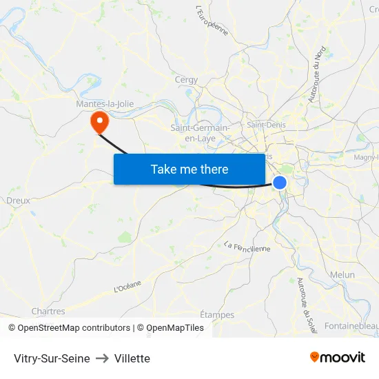 Vitry-Sur-Seine to Villette map