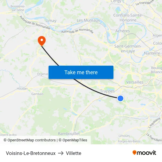 Voisins-Le-Bretonneux to Villette map