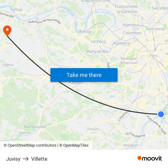 Juvisy to Villette map