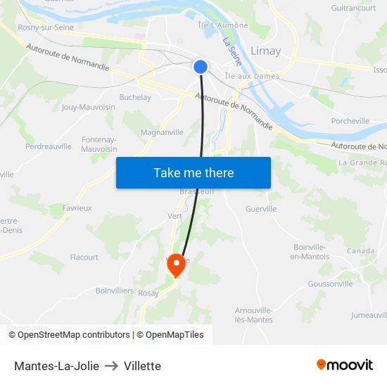 Mantes-La-Jolie to Villette map