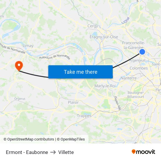 Ermont - Eaubonne to Villette map