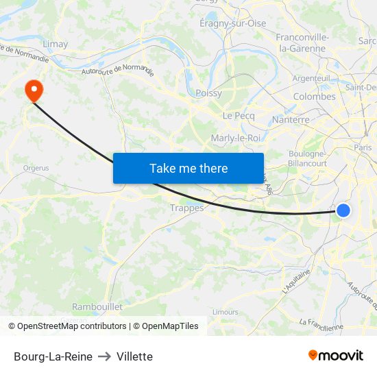 Bourg-La-Reine to Villette map