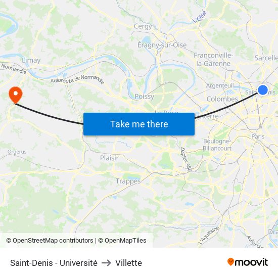 Saint-Denis - Université to Villette map