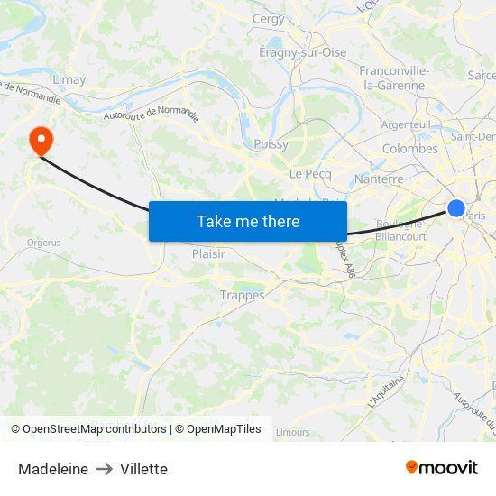 Madeleine to Villette map