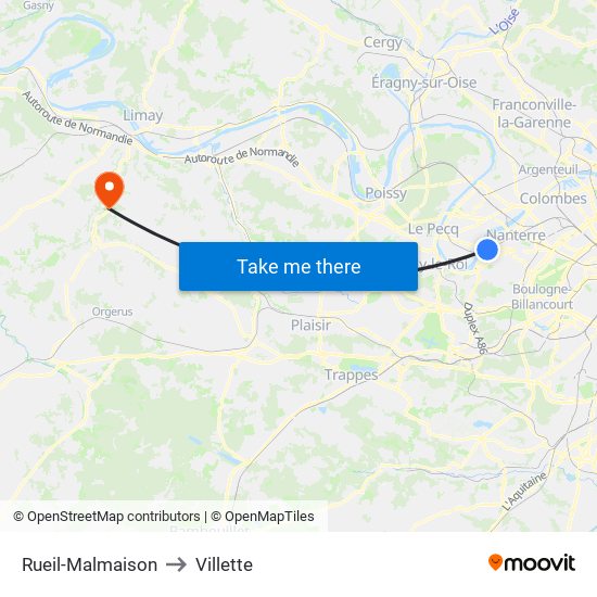 Rueil-Malmaison to Villette map
