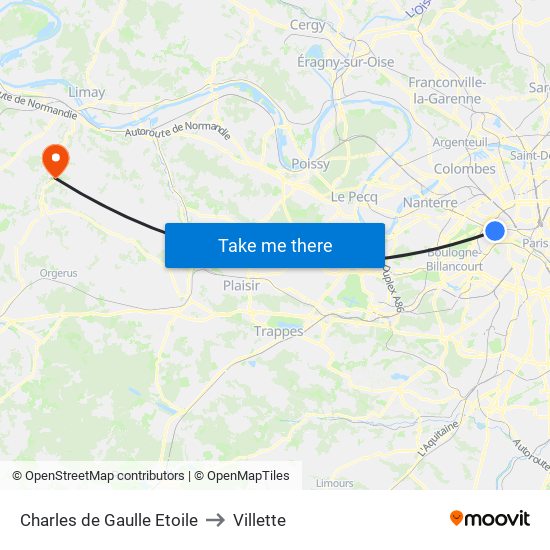 Charles de Gaulle Etoile to Villette map