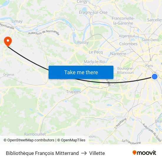 Bibliothèque François Mitterrand to Villette map