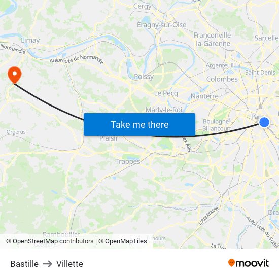 Bastille to Villette map