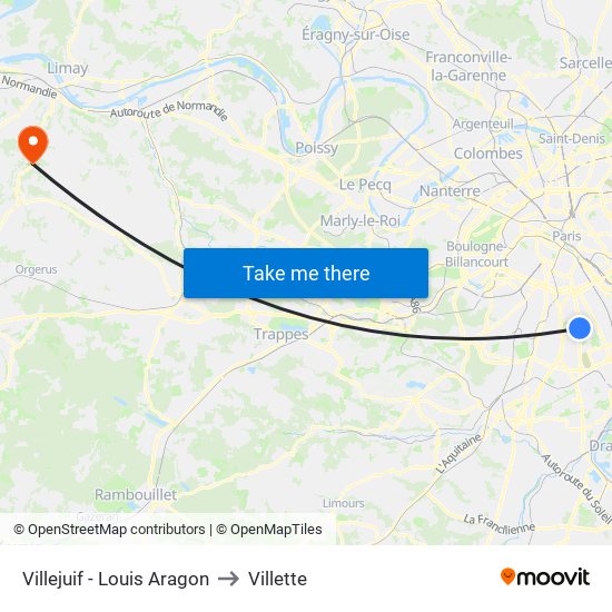 Villejuif - Louis Aragon to Villette map