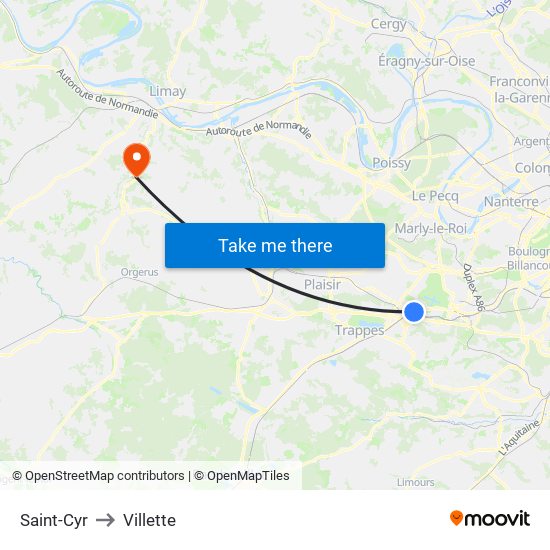 Saint-Cyr to Villette map