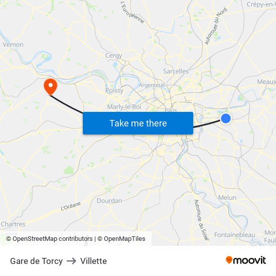 Gare de Torcy to Villette map