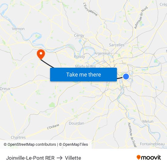 Joinville-Le-Pont RER to Villette map