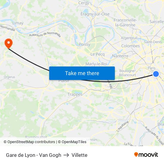 Gare de Lyon - Van Gogh to Villette map