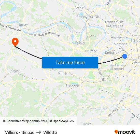 Villiers - Bineau to Villette map