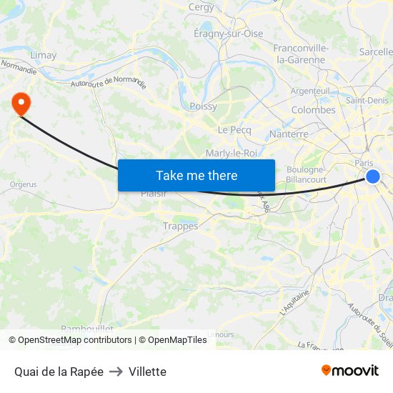 Quai de la Rapée to Villette map
