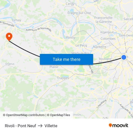 Rivoli - Pont Neuf to Villette map