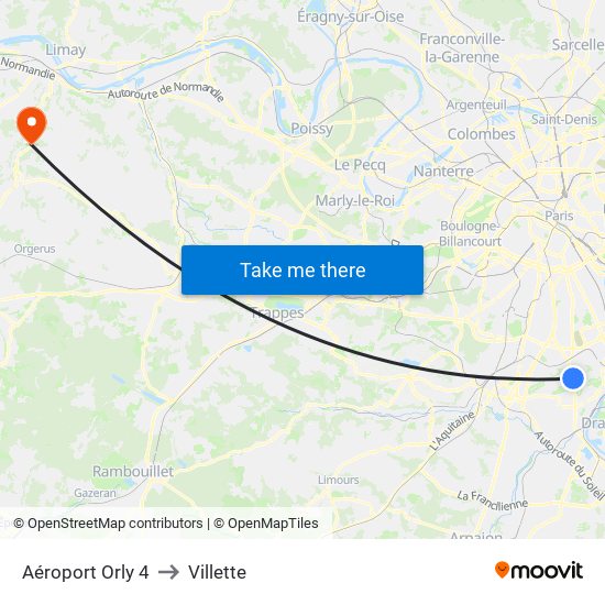 Aéroport Orly 4 to Villette map