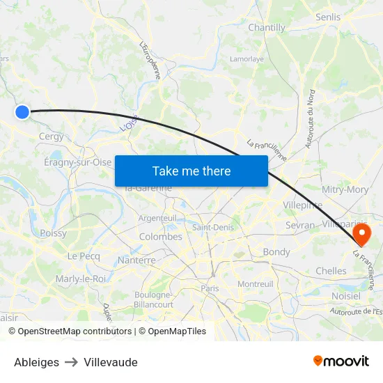 Ableiges to Villevaude map