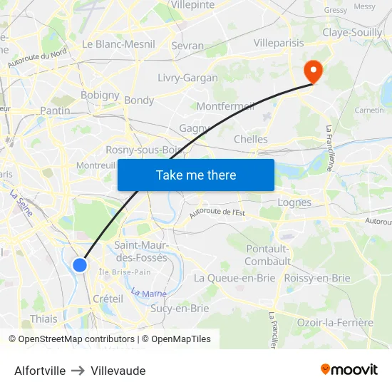 Alfortville to Villevaude map