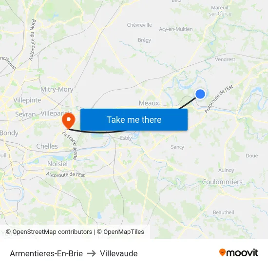 Armentieres-En-Brie to Villevaude map
