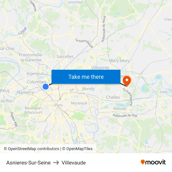 Asnieres-Sur-Seine to Villevaude map