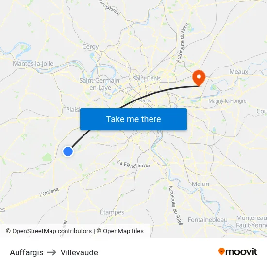 Auffargis to Villevaude map