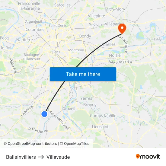 Ballainvilliers to Villevaude map
