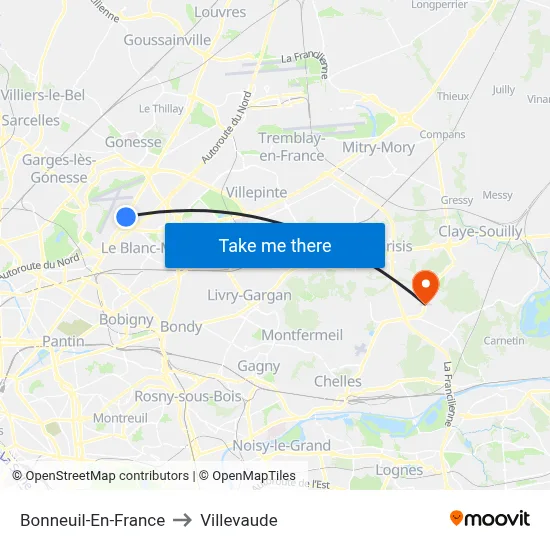 Bonneuil-En-France to Villevaude map