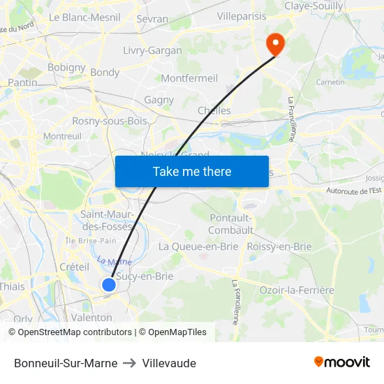 Bonneuil-Sur-Marne to Villevaude map