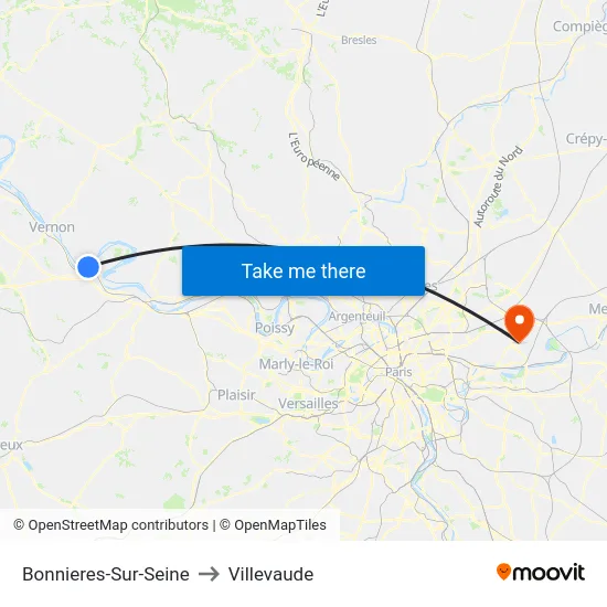 Bonnieres-Sur-Seine to Villevaude map