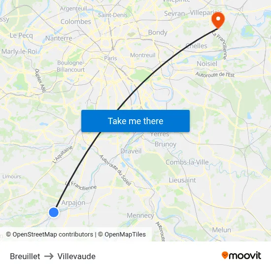 Breuillet to Villevaude map