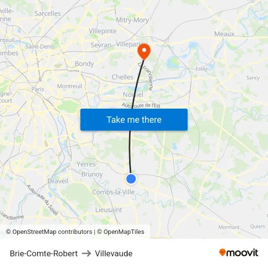 Brie-Comte-Robert to Villevaude map