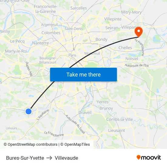 Bures-Sur-Yvette to Villevaude map