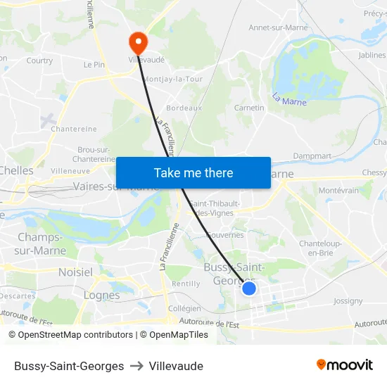 Bussy-Saint-Georges to Villevaude map