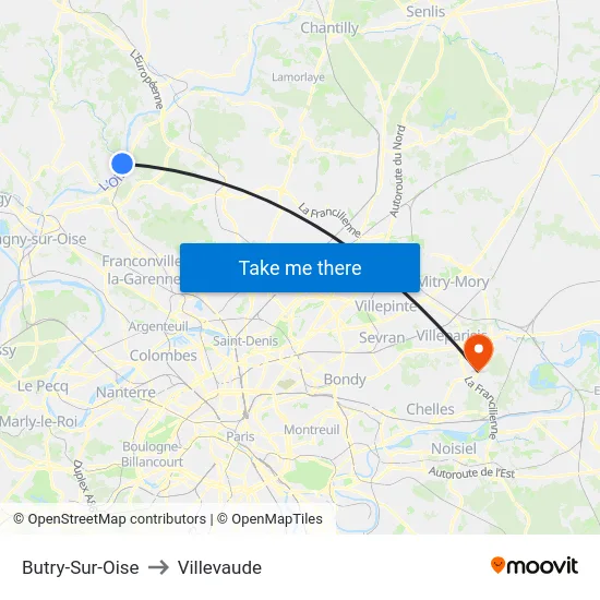 Butry-Sur-Oise to Villevaude map