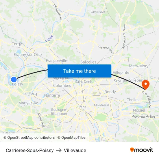 Carrieres-Sous-Poissy to Villevaude map