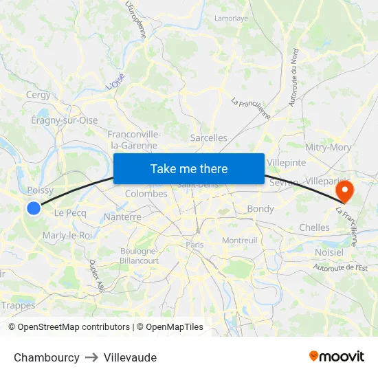 Chambourcy to Villevaude map