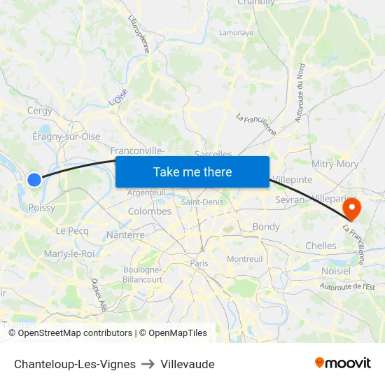Chanteloup-Les-Vignes to Villevaude map