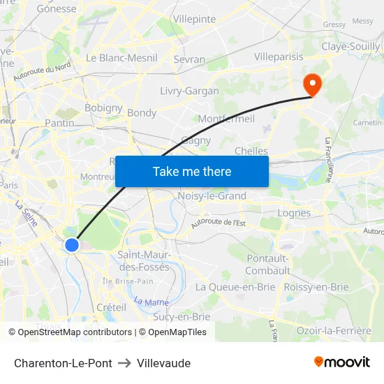 Charenton-Le-Pont to Villevaude map