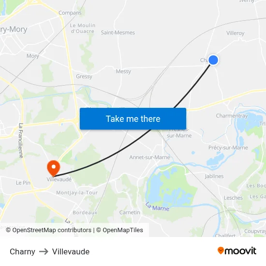 Charny to Villevaude map