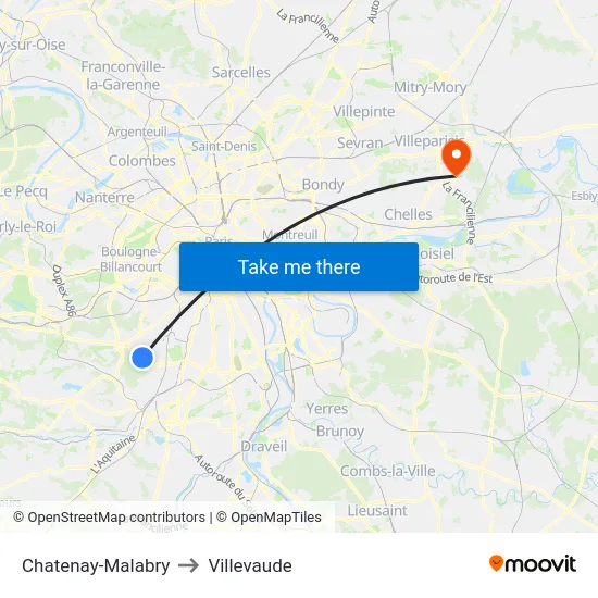 Chatenay-Malabry to Villevaude map
