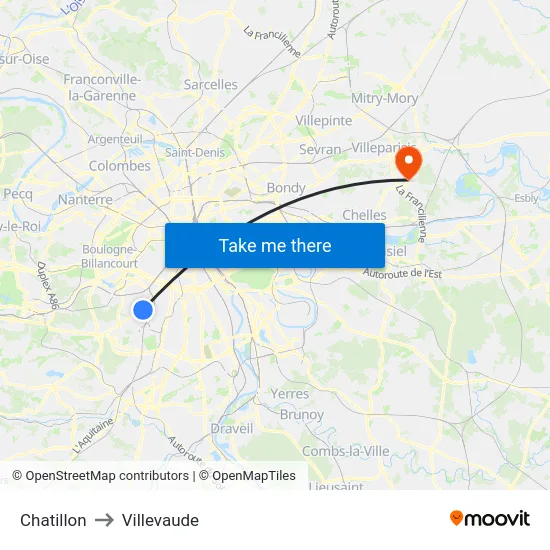 Chatillon to Villevaude map
