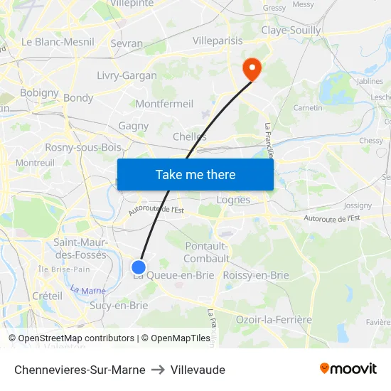 Chennevieres-Sur-Marne to Villevaude map