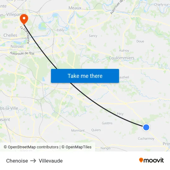 Chenoise to Villevaude map